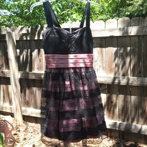Gorgeous Rose and Black Satin and Lace Dress Juniors 13